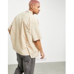 DESIGN extreme oversized shirt with half sleeve in stone