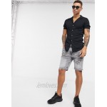 DESIGN muscle viscose shirt with low revere in black