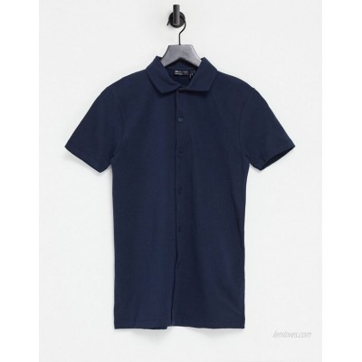  DESIGN organic muscle fit jersey shirt in navy  