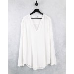 DESIGN overhead shirt in crinkle viscose in white
