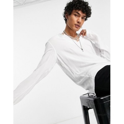  DESIGN overhead viscose shirt with deep v-neck in white  
