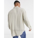 DESIGN oversized fit button collar shirt in viscose in stone