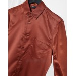 DESIGN regular fit hammered satin shirt in bronze