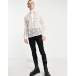 DESIGN regular fit lace shirt with pussybow in white