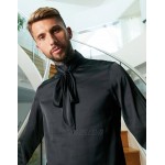 DESIGN regular fit satin shirt with pussybow neck tie in black