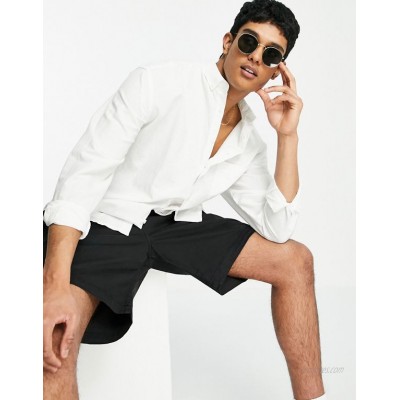  DESIGN relaxed fit button collar linen shirt in white  