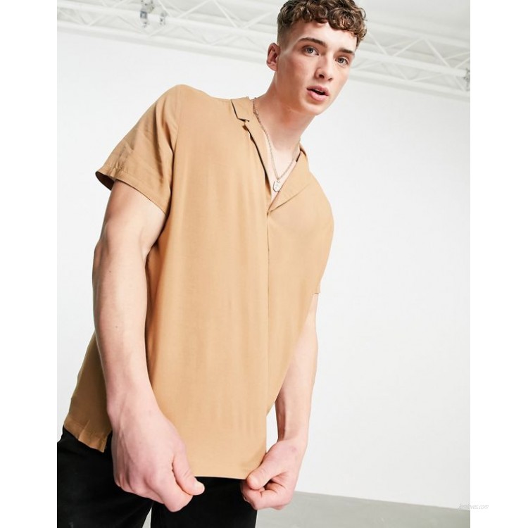 DESIGN relaxed viscose shirt with revere collar in brown