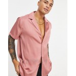 DESIGN satin shirt with deep revere collar in pink