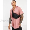  DESIGN satin shirt with deep revere collar in pink  