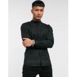DESIGN skinny fit shirt in black with band collar