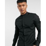 DESIGN skinny fit shirt in black with band collar