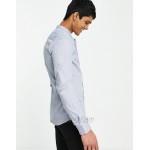 DESIGN skinny fit shirt with grandad collar in cornflower blue