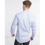 DESIGN slim fit textured herringbone shirt with grandad collar in blue