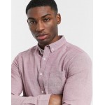 DESIGN slim fit yarn-dye organic oxford shirt in burgundy