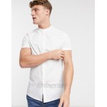 DESIGN stretch skinny fit shirt in white with grandad collar