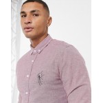DESIGN stretch slim oxford shirt with embroidery chest logo in red
