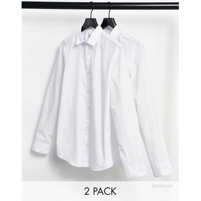 Jack & Jones Essentials 2 pack smart shirt in slim fit white  