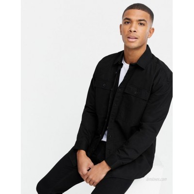 New look relaxed fit overshirt in washed black  