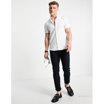 New Look short sleeve muscle fit oxford in white  
