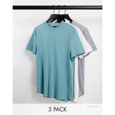  DESIGN 3 pack longline t-shirt with side splits  