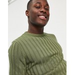 DESIGN knitted ribbed t-shirt in khaki
