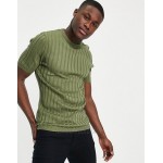 DESIGN knitted ribbed t-shirt in khaki