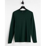 DESIGN long sleeve muscle fit t-shirt in dark green