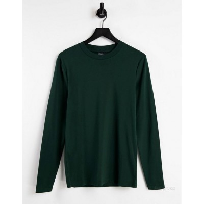  DESIGN long sleeve muscle fit t-shirt in dark green  