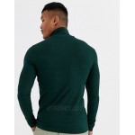 DESIGN muscle fit jersey roll neck top in green