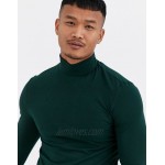 DESIGN muscle fit jersey roll neck top in green