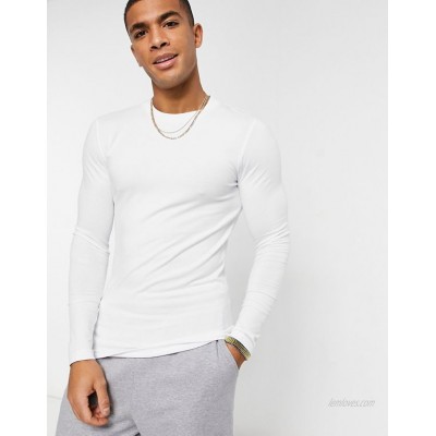  DESIGN muscle fit long sleeve t-shirt with crew neck in white  