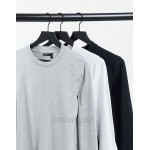 DESIGN organic 3 pack muscle fit long sleeve t-shirt with crew neck