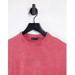 DESIGN oversized organic heavyweight t-shirt with half sleeve in acid wash red