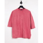 DESIGN oversized organic heavyweight t-shirt with half sleeve in acid wash red