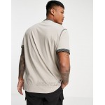 DESIGN oversized t-shirt in beige with contrast stitching