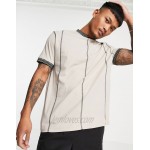 DESIGN oversized t-shirt in beige with contrast stitching