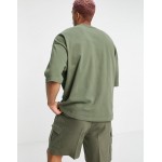 DESIGN oversized T-shirt in olive heavyweight textured jersey
