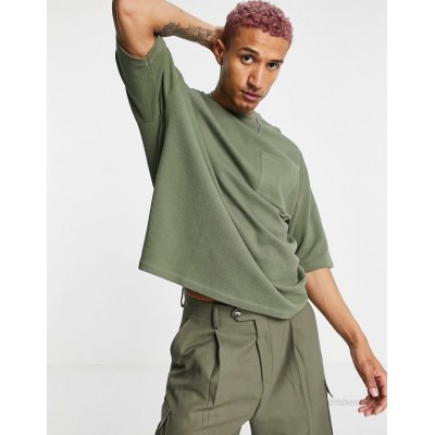  DESIGN oversized T-shirt in olive heavyweight textured jersey  