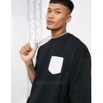 DESIGN oversized T-shirt with half sleeves and pocket in black