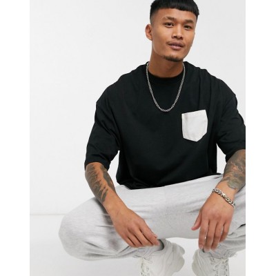  DESIGN oversized T-shirt with half sleeves and pocket in black  