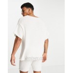 DESIGN oversized textured V-neck T-shirt in off-white