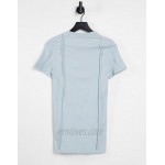 DESIGN smart muscle fit pique grandad short sleeve t-shirt in blue