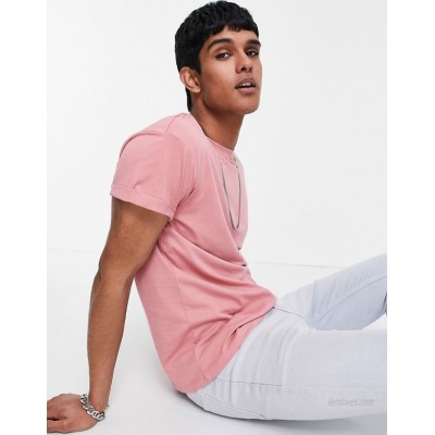 New Look roll sleeve t-shirt in dark pink  