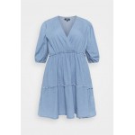 Missguided Plus CHAMBRAY TIERED BALLOON MINI DRESS Denim dress blue